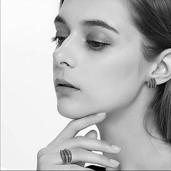 Retro Black Marcasite Wide Band Ring - Picture 3 of 9